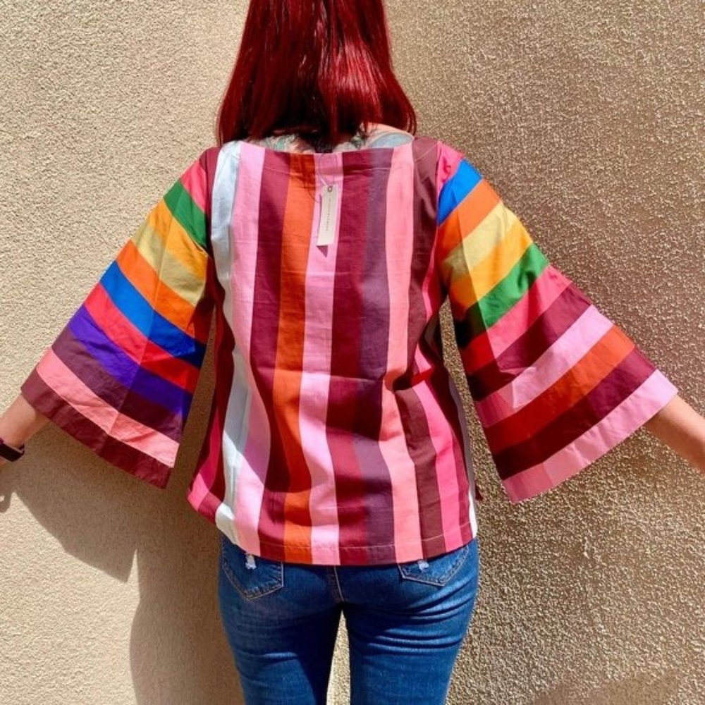 NWT Anthropologie Striped Rainbow Crop Top - Picture 5 of 11